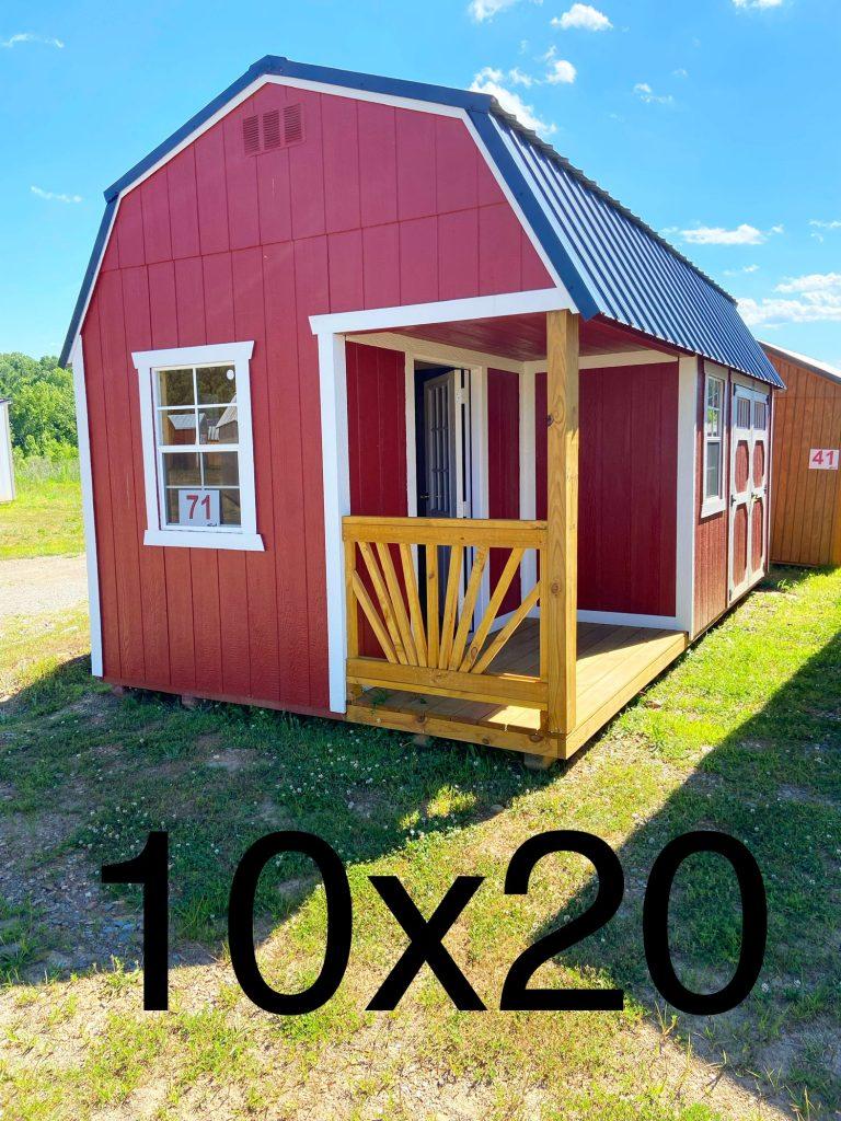 10×20 Lofted Side Porch Cabin – Red